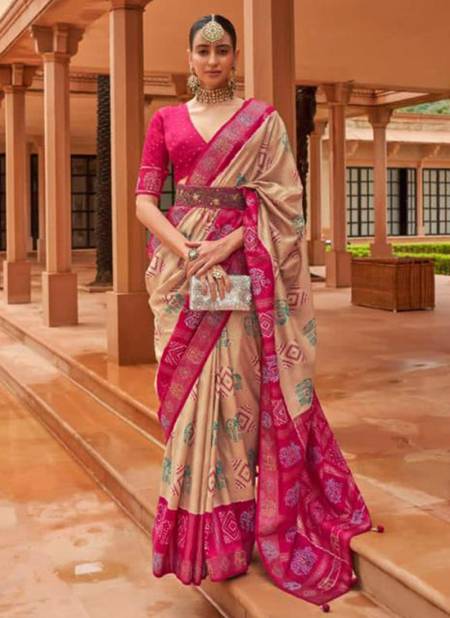 Cream And Pink Colour Rewaa Muhurat New Latest Designer Ethnic Wear Pure Dola Silk Saree Collection 622